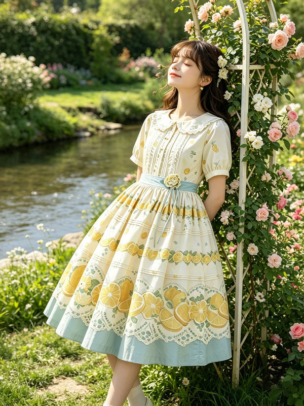 Yueele - Lemon Garden - Plus-Size Sweet Lolita OP Dress - front view