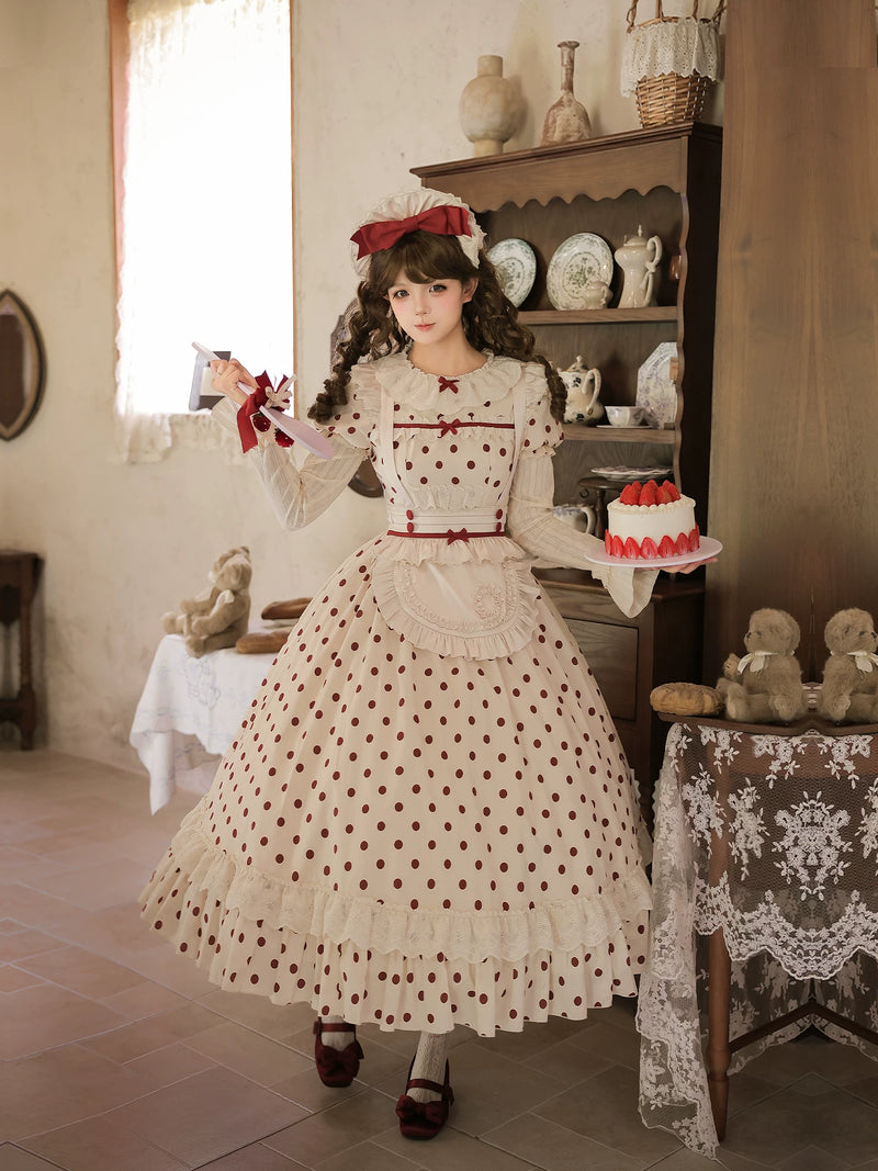 With PUJI - Polka Dot Lollipop - Cotton Old School OP Dress with Vintage Red Polka Dots detail view 4