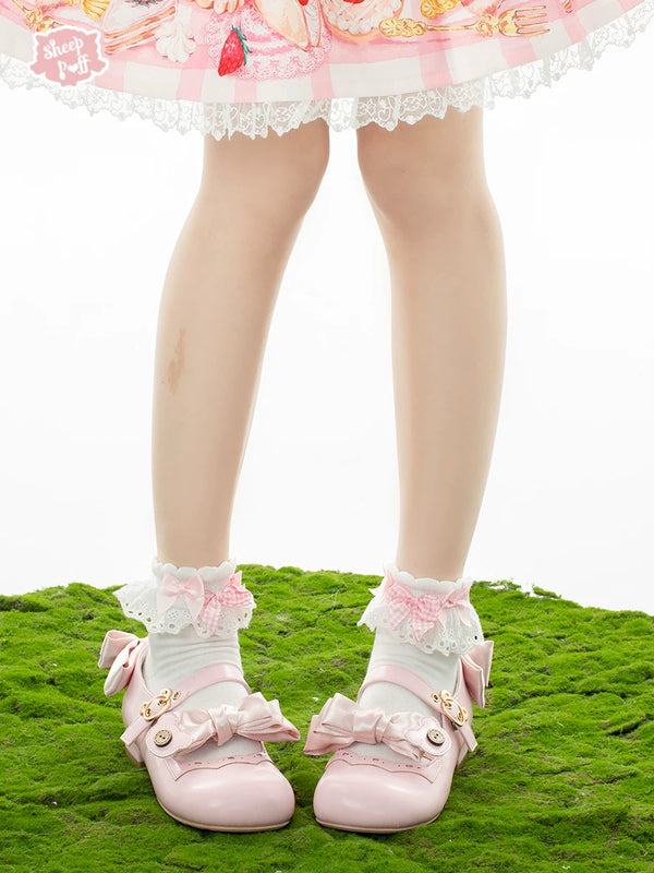 Sheep Puff Candy Lolita Shoes featuring pastel colors, puffed design, and cute bear accents, perfect for fashion-forward outfits.