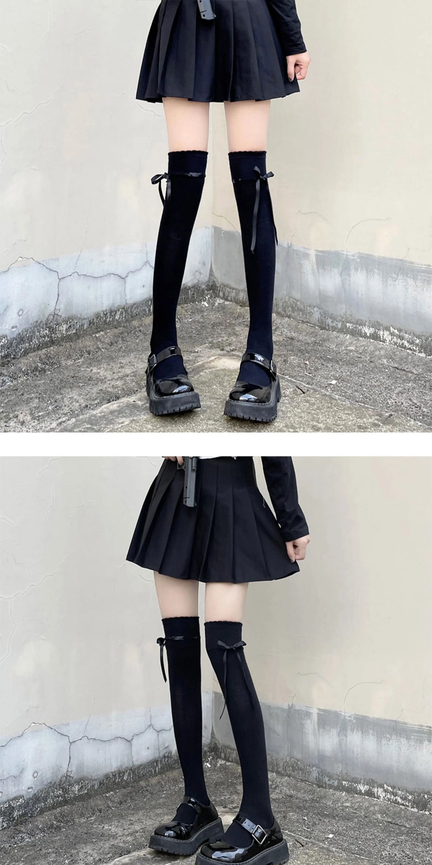 Floral Milk Cat - Ribbon Tie - Over-knee socks with side bows and long ties