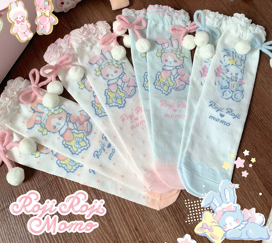 Roji Roji - Kawaii Lolita Mid-Calf Socks - Rabbit Print Socks