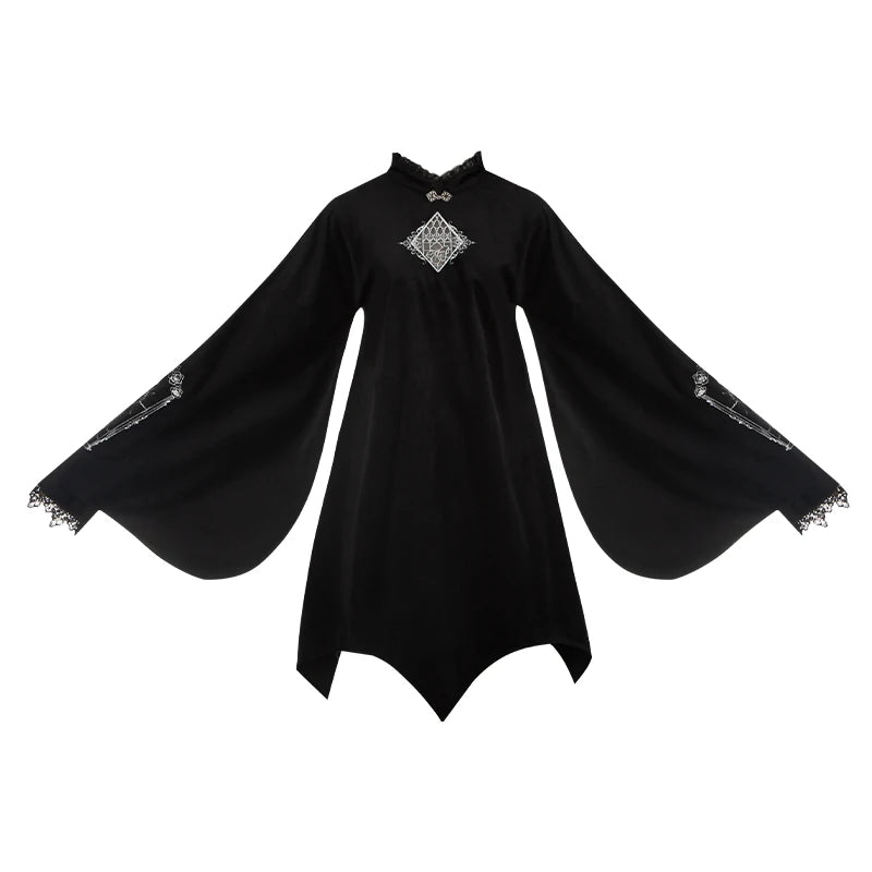 With PUJI - Raven's Night Song - Oriental Aesthetics Gothic Lolita Dress Set detail view 15