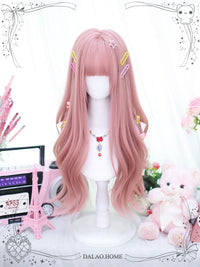 Dalao Home - Perruque Lolita Solide, Longue Bouclée - Perruque - Perruque rose + bonnet (sans accessoires)