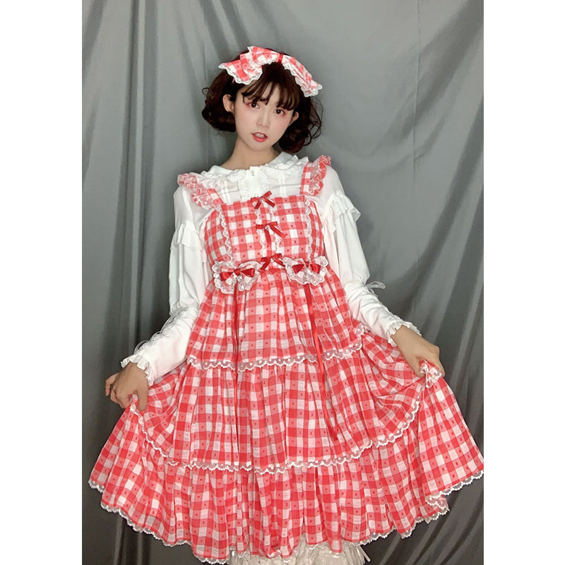 Sakurada Fawn - Plus Size Lolita Jumper Dress Plaid - Sweet JSK JSK Dress