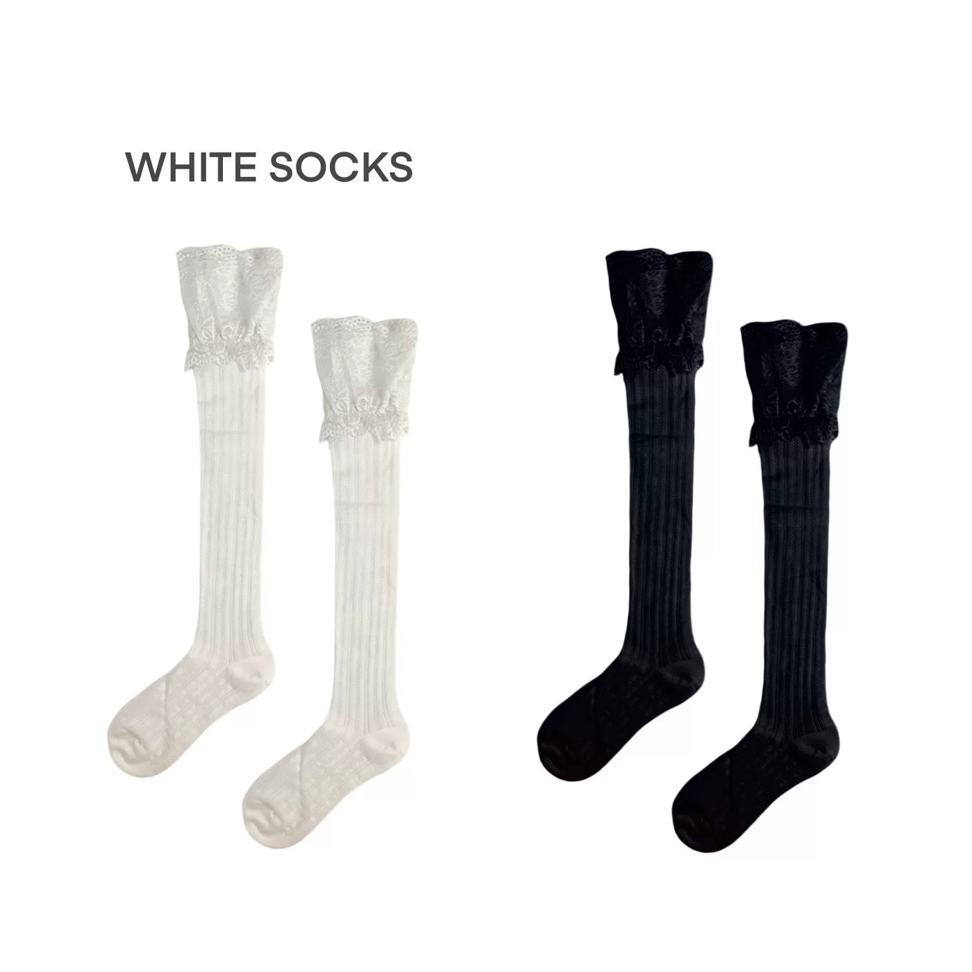 White Socks - Ballet Lace Frame - Ballet-Inspired Mid-Calf Socks with Striped Mesh