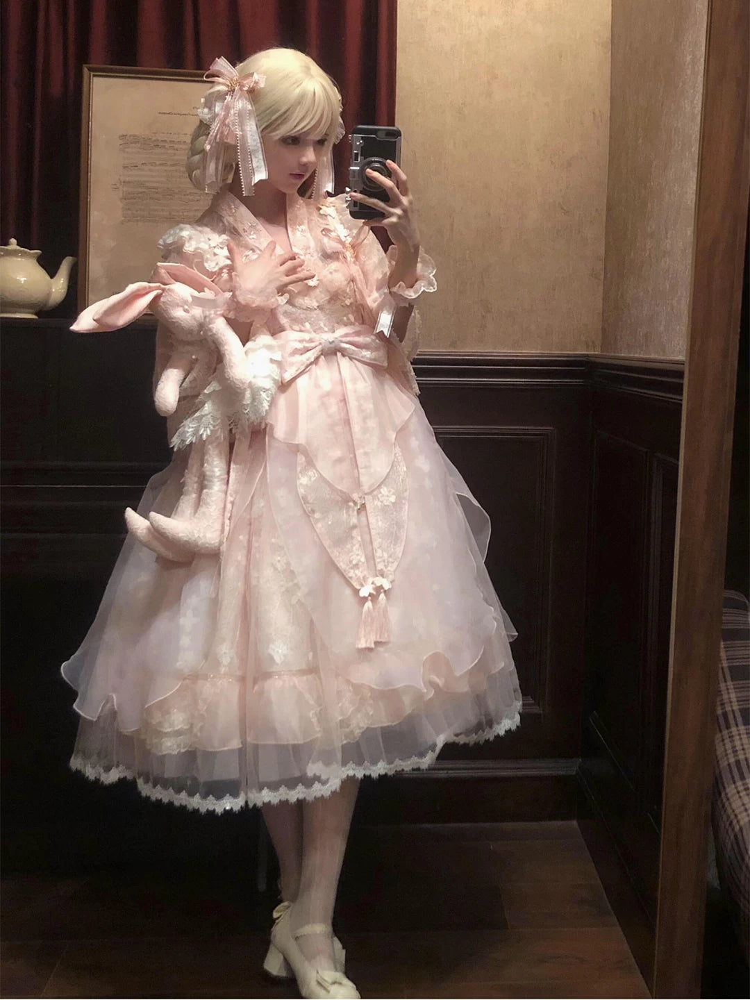 Creamy - Pink Princess - Pink JSK Dress Set with Lace Inner Layer