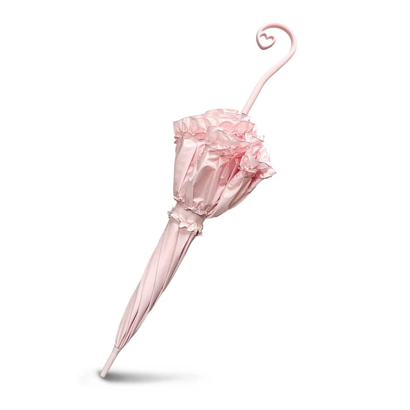 Independent Brand - Heart-Handle Ruffle - Lolita umbrella with layered ruffle trim