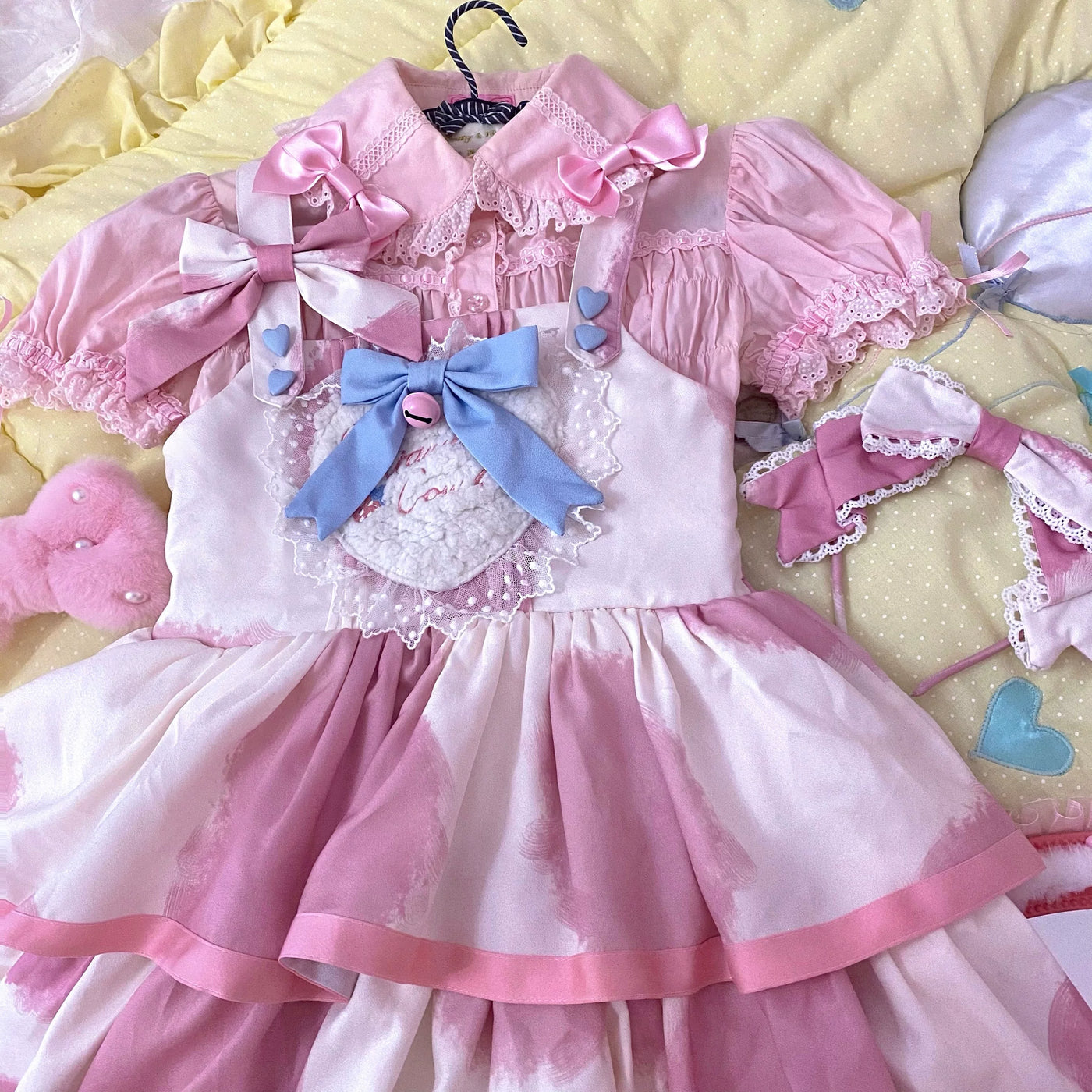 Tata Long Ear - Milk Cake Cow Print - Cow-Print JSK Dress with Three-Section Skirt