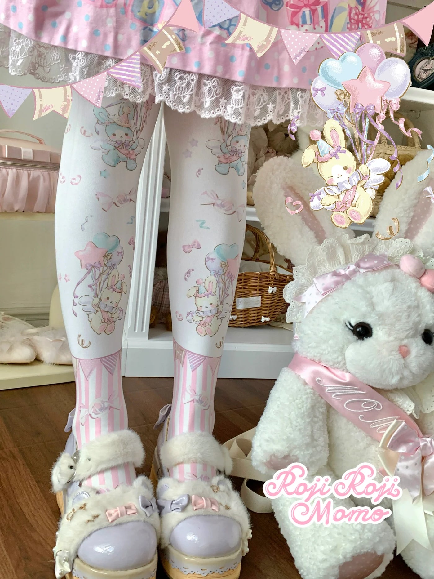 Roji Roji - Bunny Printed Sweet Lolita Pantyhose - Socks
