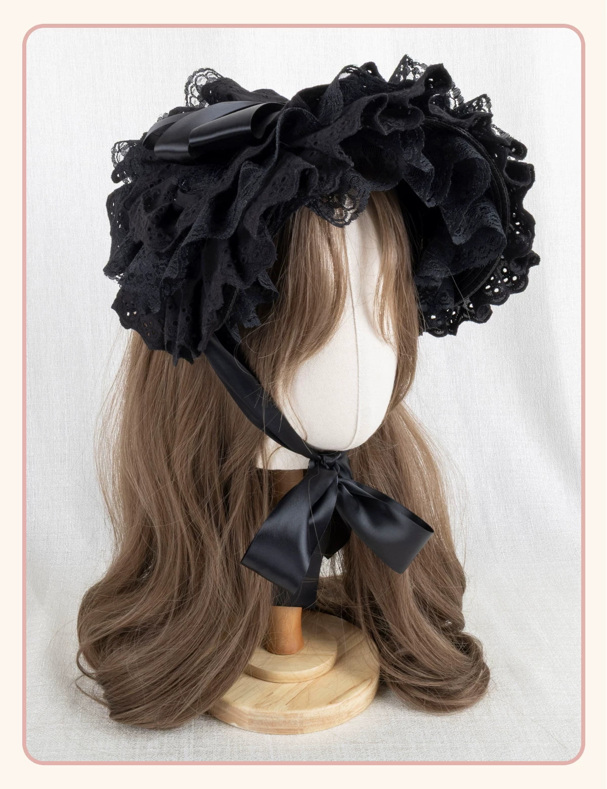 Stardust Rose - Gothic Lace - Black BNT Flat Hat with Layered Lace Trim