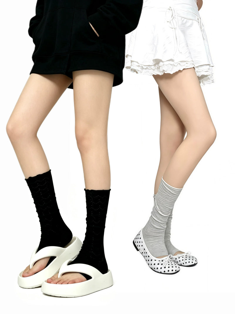 White Socks - Slouch Stirrup - Mesh Stirrup Socks with Ruffled Edges