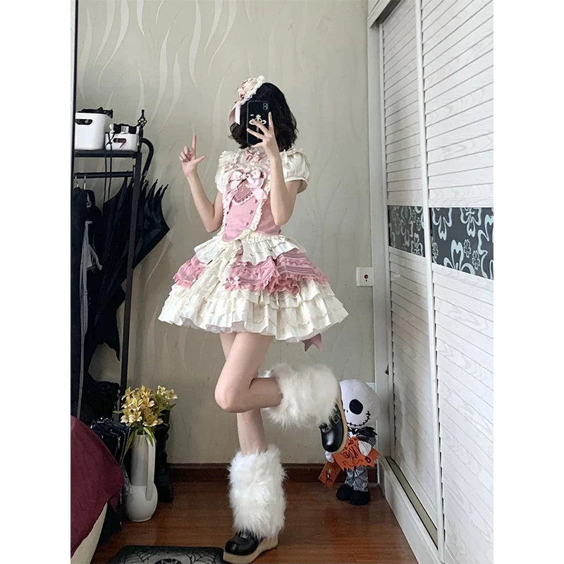 Creamy - Pink Magical Girl - Blouse and Skirt Set with tiered ruffles