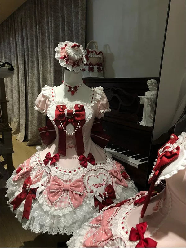Creamy - Strawberry Bunny - Pink OP Dress Set with Bow Details