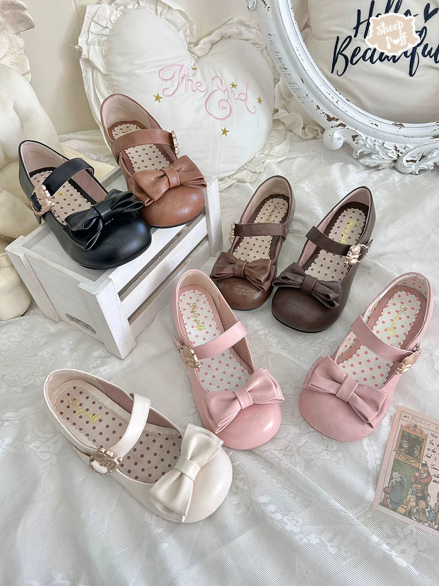 Sheep Puff Hugging Bear Vintage Matte Lolita Shoes