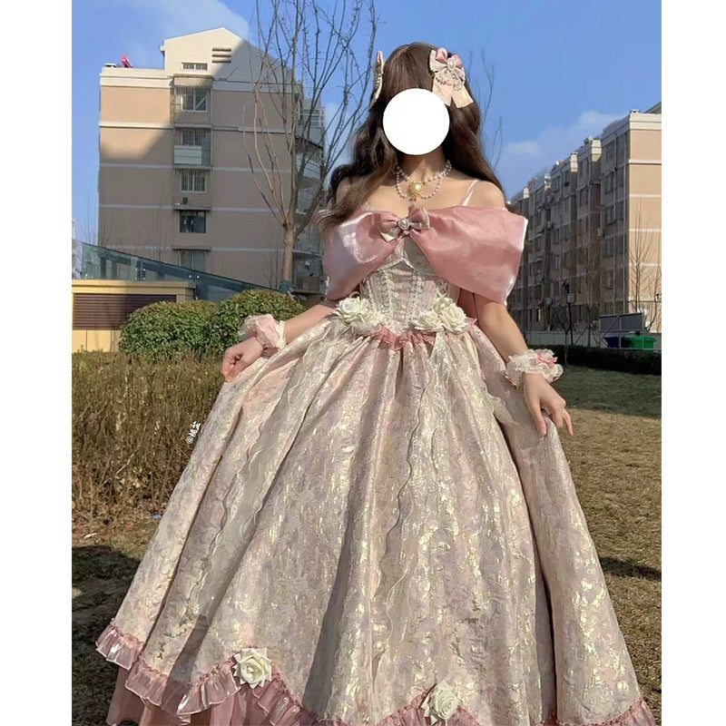 Flora Muse - Romantic Lolita Ballgown - Blue off-shoulder one-piece