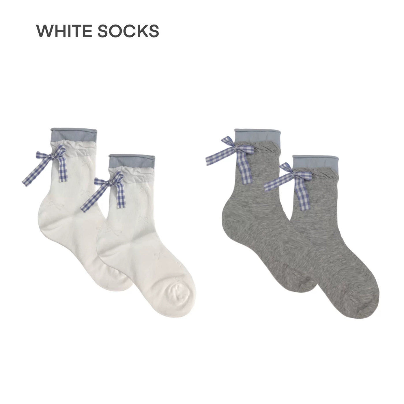 White Socks - Ballet Bow - Mesh Mid-Calf Socks with Bow Detail