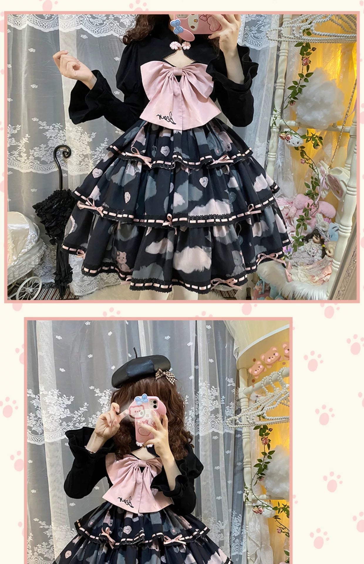 Baozi Pig - Teddy Bear Tiered - Three-Tier JSK Dress with Lace Edging