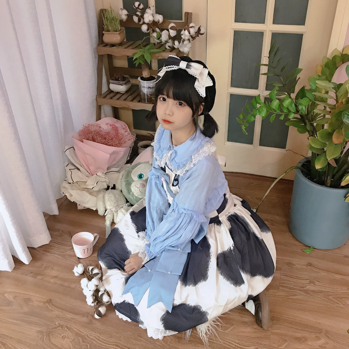Tata Long Ear - Little Milk Cake Cow Print - JSK dress with a cow-print pattern