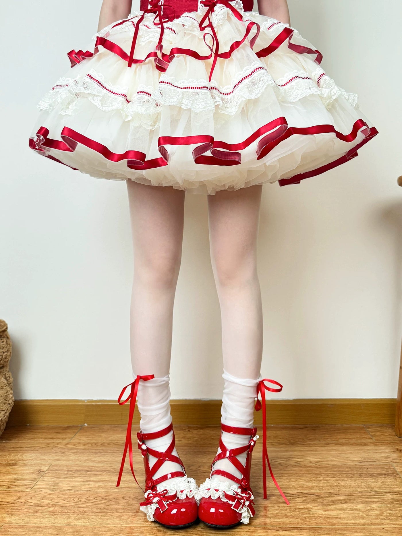 Chubby Bear Tales - Ballet Ribbon - Sheer Mid-Calf Socks with Ribbon Bows