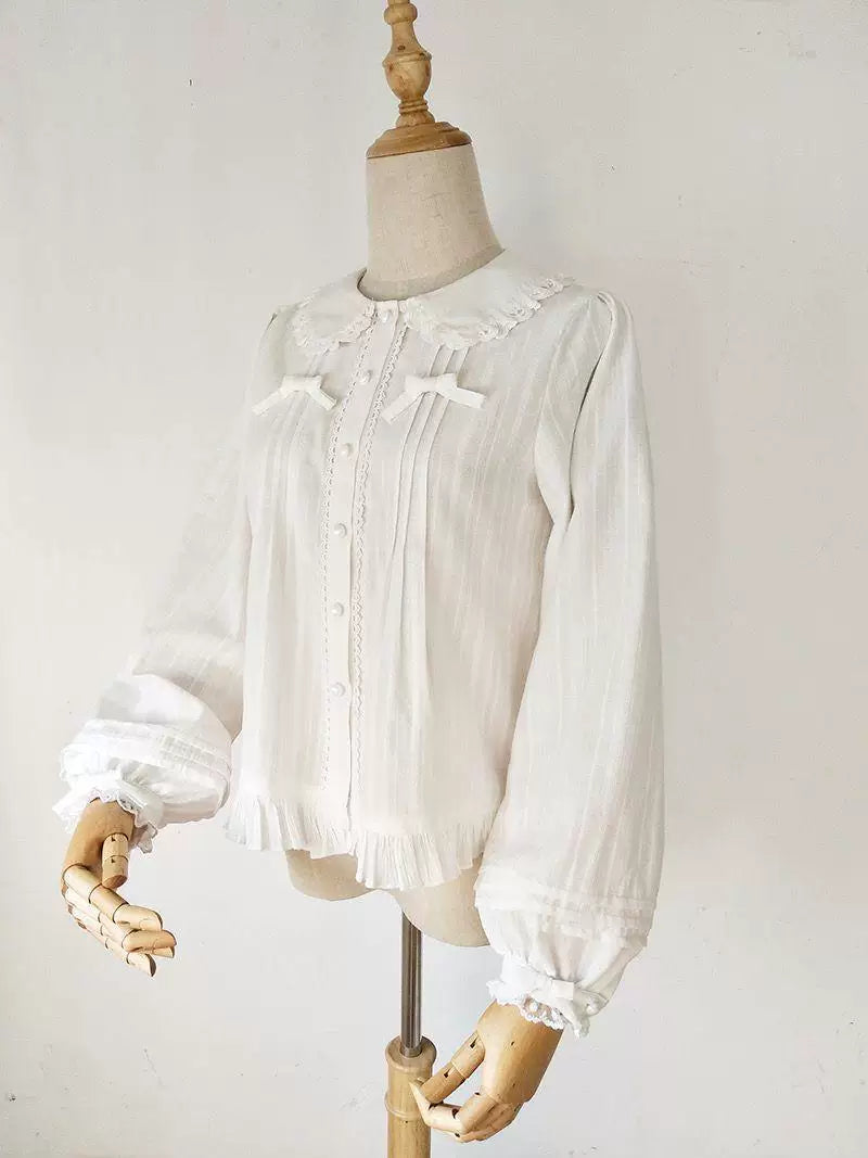 Sweetheart Dream Machine - Lace Collar Classic - Lace-Collar Long-Sleeve Blouse with Front Bows