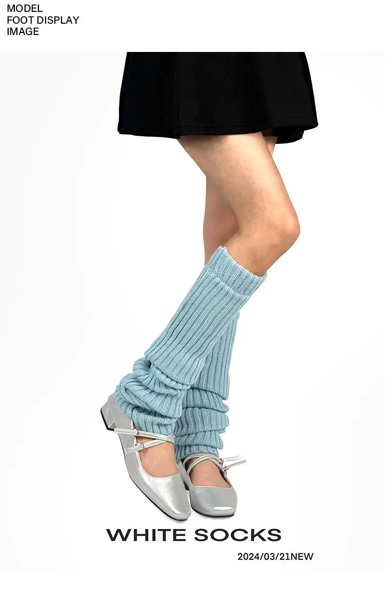 White Socks - Y2K Scrunch Knit - Ribbed Knit Leg Warmers in Five Colours