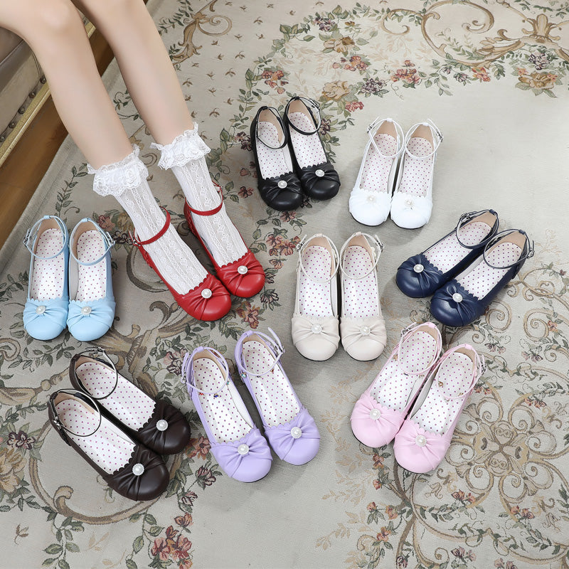 Sosic - Shell Dew - Sweet Lolita Bow Round Toe Shoes