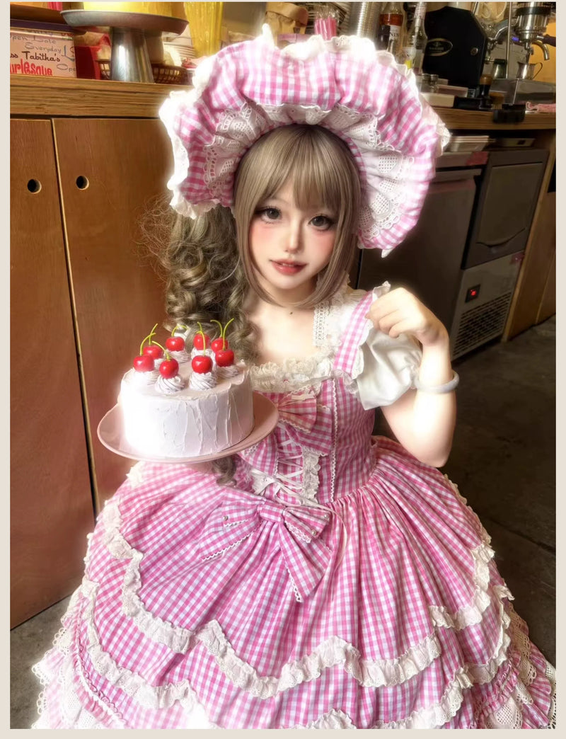 TaTaTa Lolita - Plaid Baileys - Pink Gingham JSK Dress with Petal Ruffles - product detail 9