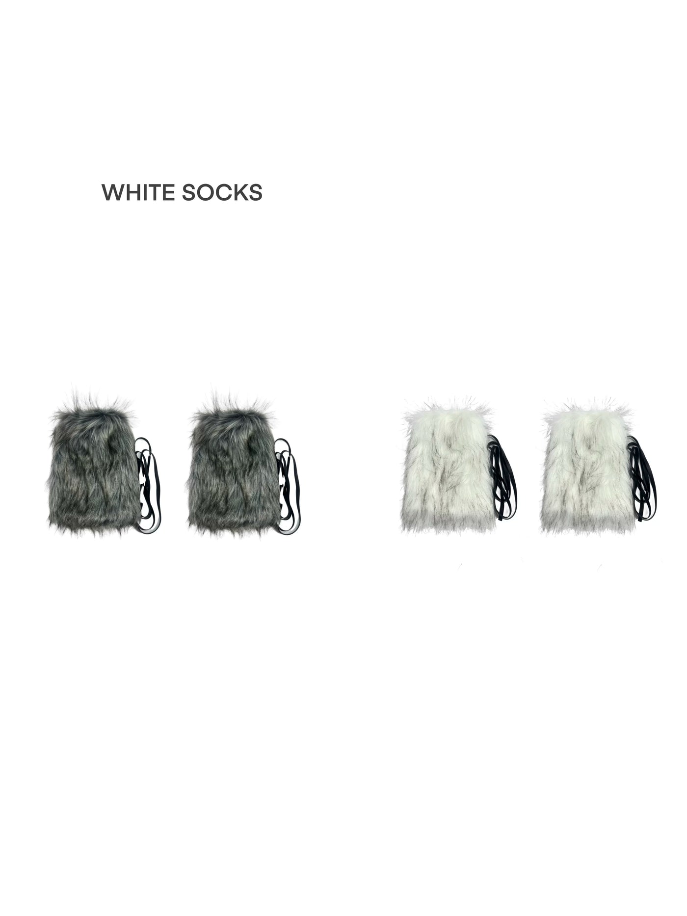 White Socks - Y2K Faux-Fur Leg Warmers - Faux-Fur Leg Warmers with Tie Straps
