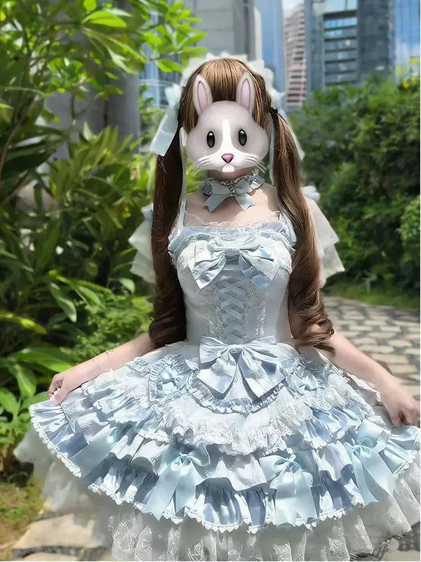 Creamy - Blue Heart-Ribbon Doll - Blue Lolita Dress Set with Six Bows