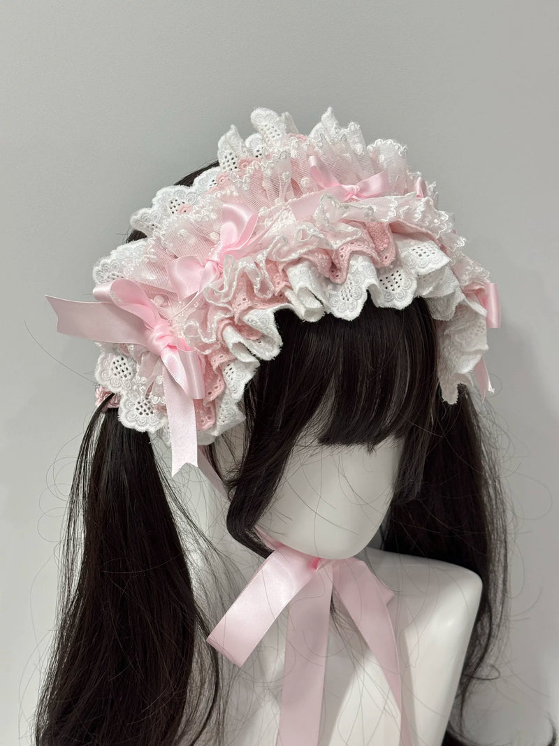 Cat Tart - Christmas Pastels - Headband with Layered Lace and Ribbon Bows