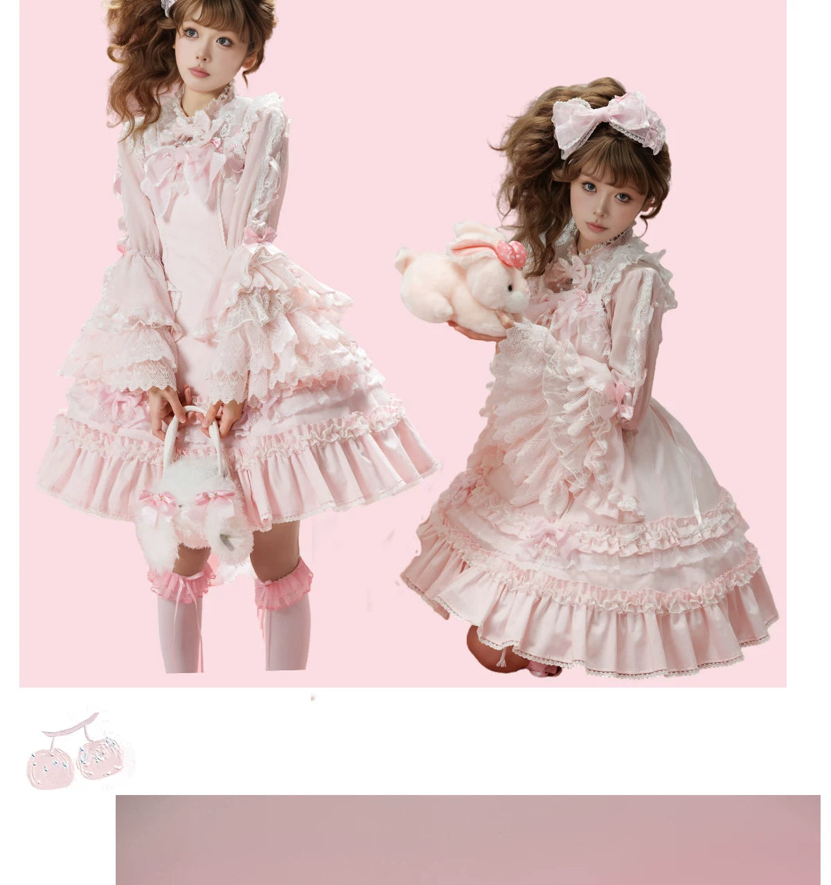 Galette Bunny - Pearl Ribbon Hime - Long-Sleeve Blouse with Lace and Ribbon Details
