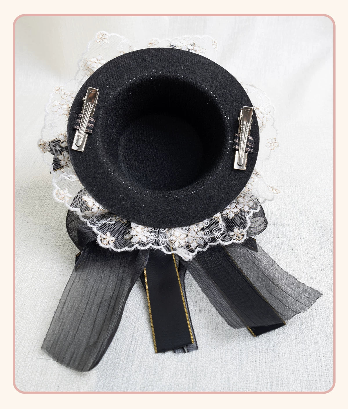 Stardust Rose - Night Banquet - Black-and-Gold Lolita Headwear with Lace and Bows