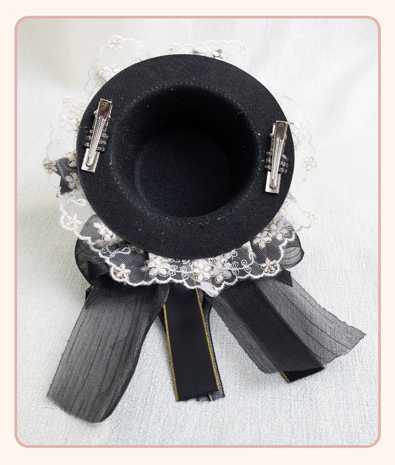 Stardust Rose - Night Banquet - Black-and-Gold Lolita Headwear with Lace and Bows