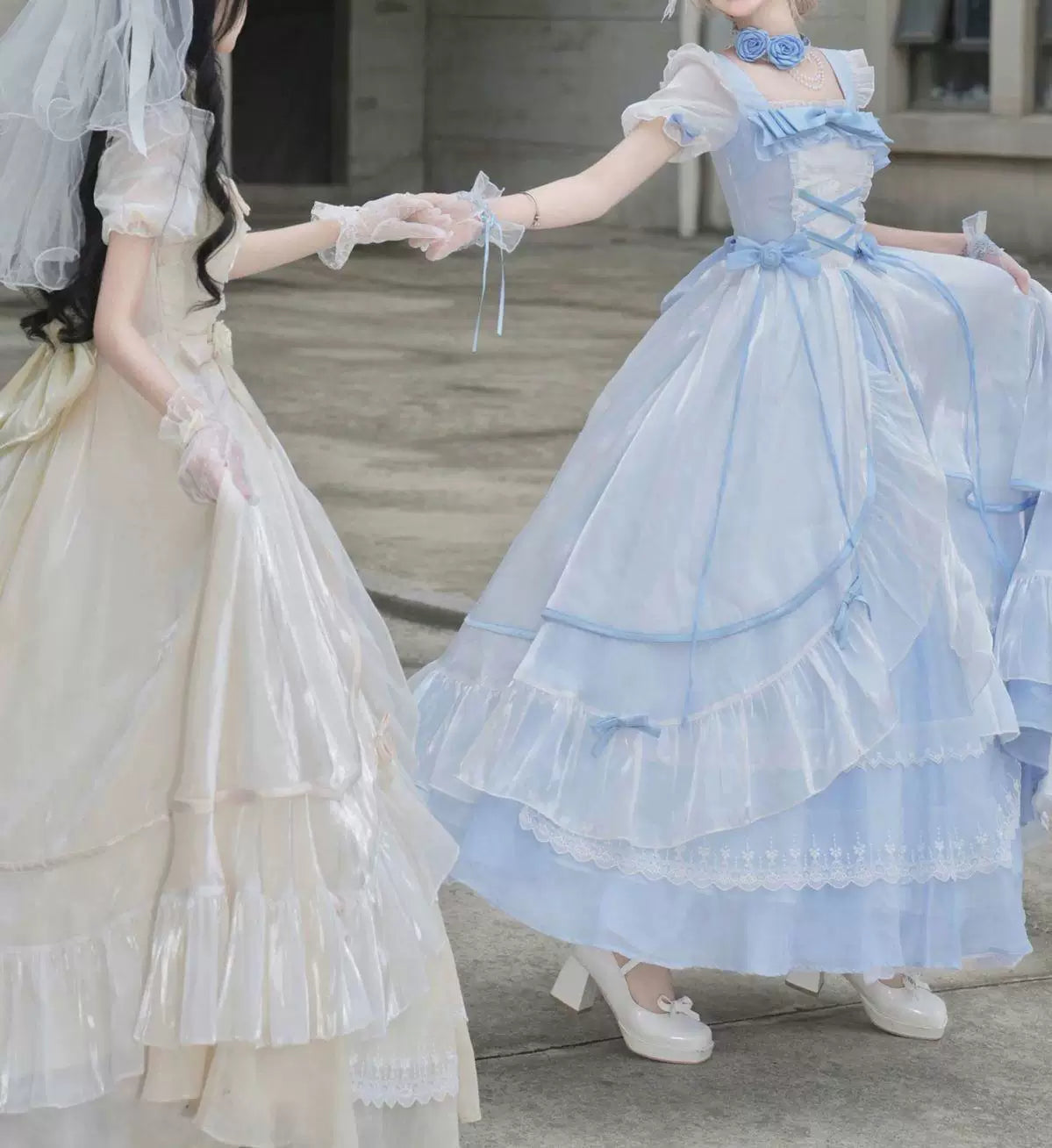 Sweetheart Dream Machine - Bridal Princess - Long Lolita Dress with Tiered Ruffles
