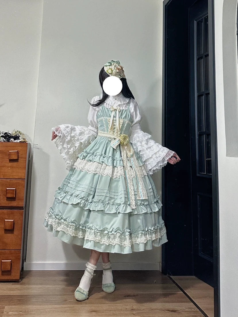Qianmu - Lilianne - Elegant Lolita Ruffled Hem JSK Dress Multicolors
