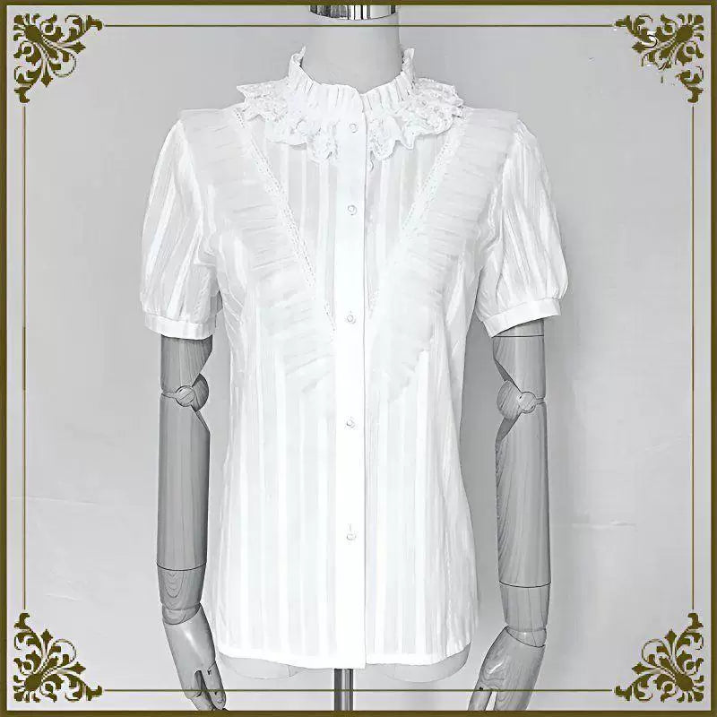 Sweetheart Dream Machine - Summer Ruffle Collar - Blouse with Lace-Edged Collar