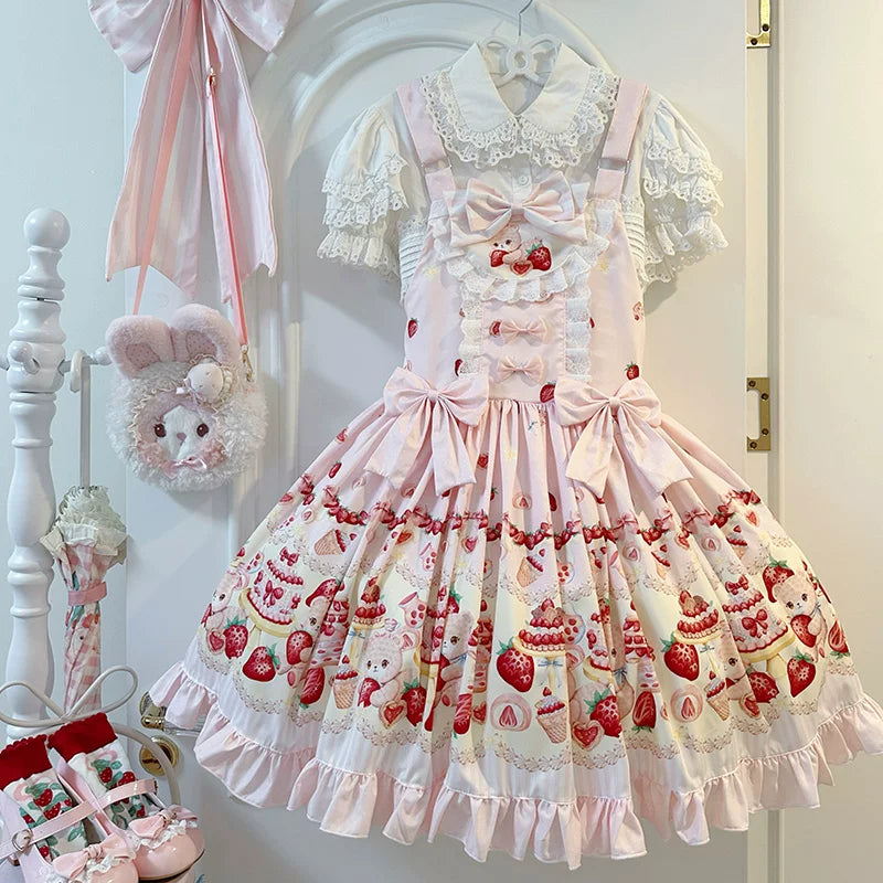 Candy Tree - Berry Little Bear - Sweet lolita jumper skirt dress