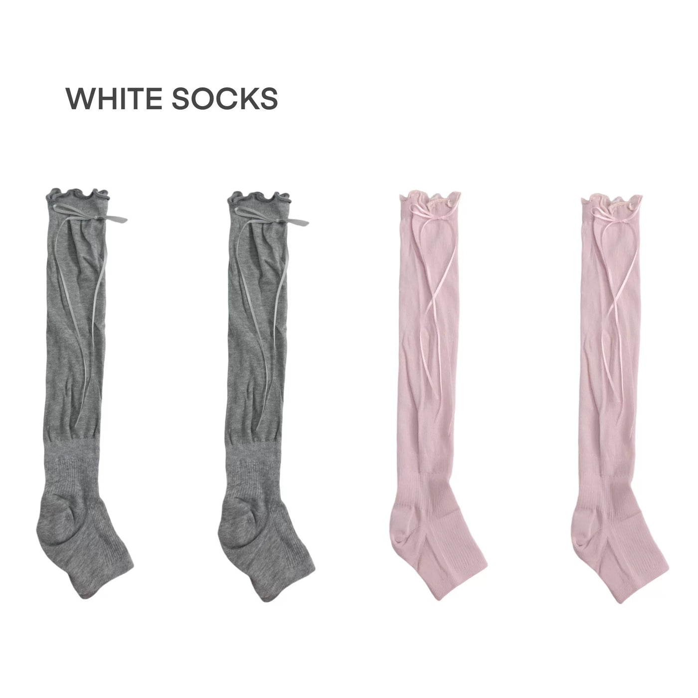 White Socks - Side Ribbon - Slouchy Calf Socks with Side Ribbon Ties