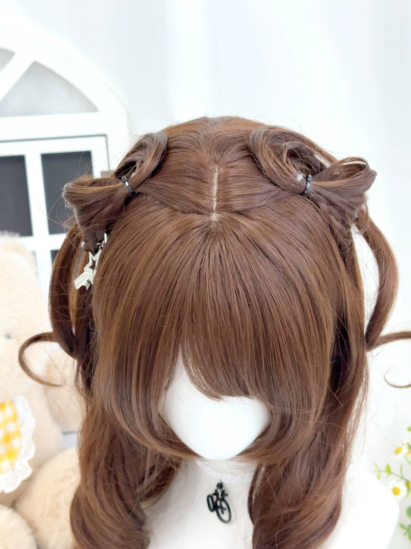 Chocolate brown braided cat-ear wig - view 3