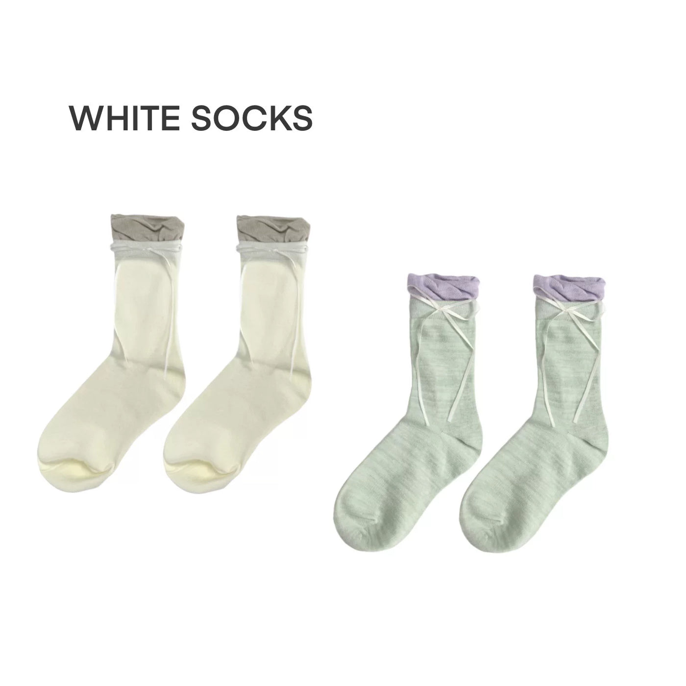 White Socks - Ballet Bow - Faux-Layered Calf Socks with Bow Ties