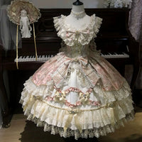 Xiao Xin - Doll-Inspired Bridal - JSK Dress with layered lace trim - Pink Dress / S
