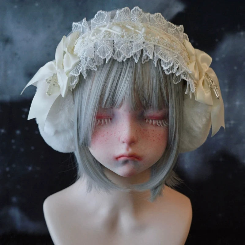 Strange Sugar - Winter Sweet Lolita Plush Ear Muffs - Lace Headband Headwear