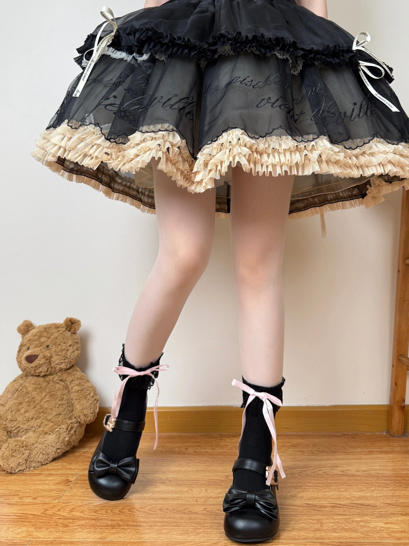 Chubby Bear Tales - Ballet Ribbon - Pink, White, or Black Mid-Calf Socks with Lace