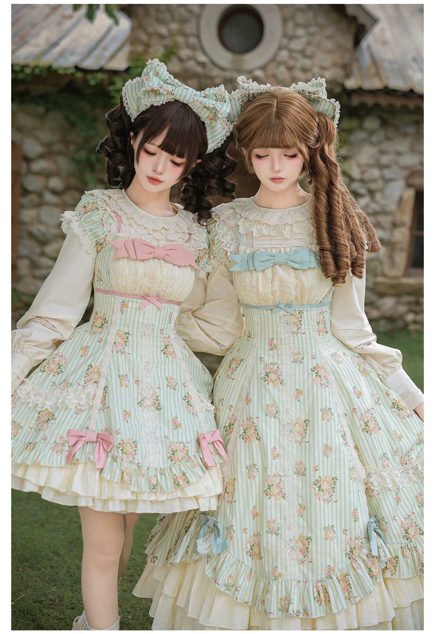 With PUJI - Meeting Austen - Cotton Classic Lolita Rose Printed OP Dress