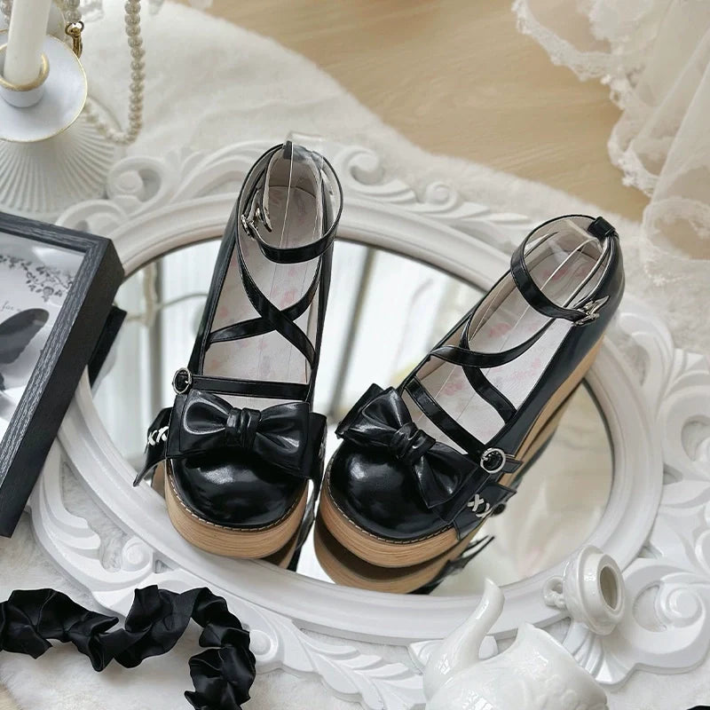 SeeYou - Sweet Cake - Sweet Lolita platform shoes with a round toe and large bow - product detail 2