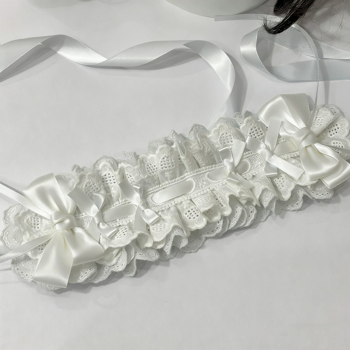 Cat Tart - Handmade Lace Bow - Lace-Trimmed Headband with Ribbon Ties