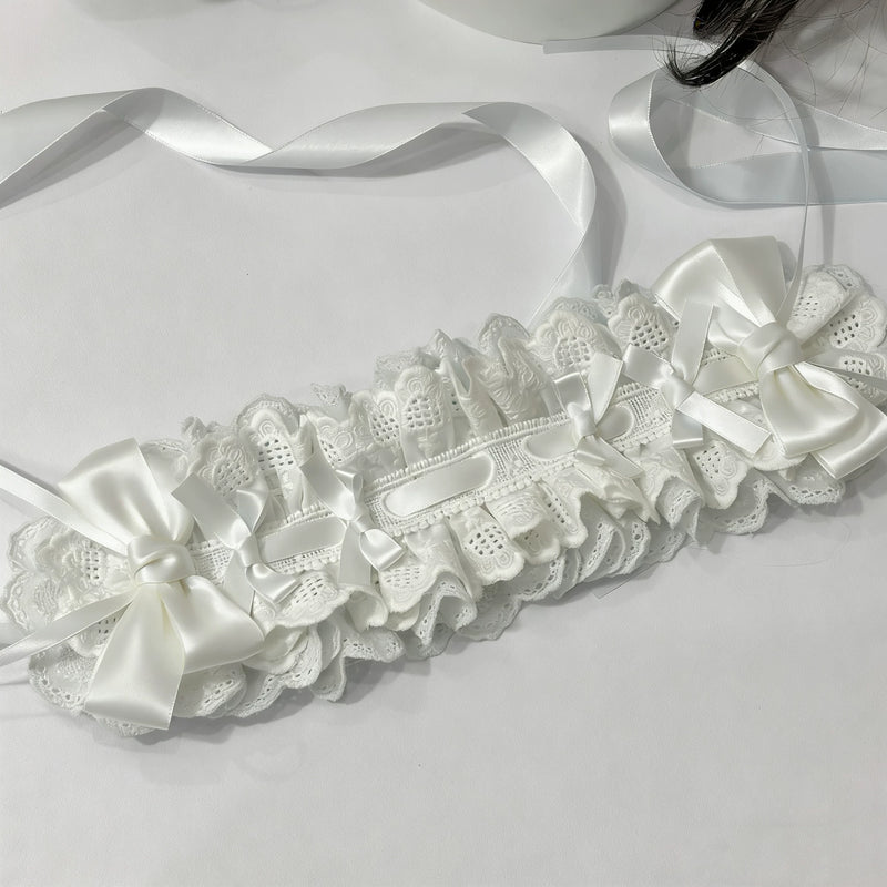Cat Tart - Handmade Lace Bow - Lace-Trimmed Headband with Ribbon Ties