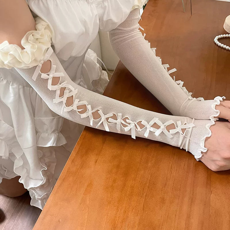 Sock Noble - Double-Layer Lace - Long Arm Sleeves with Bow-Laced Cutouts