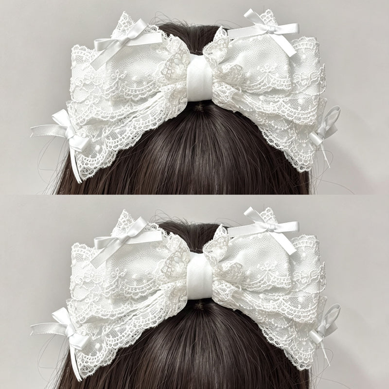 Cat Tart - Handmade Lace Bow - Lace-Trimmed KC Hair Accessory with a Large Bow
