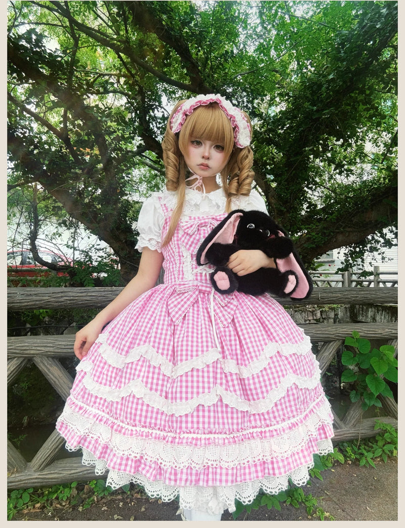 TaTaTa Lolita - Plaid Baileys - Pink Gingham JSK Dress with Petal Ruffles - product detail 6